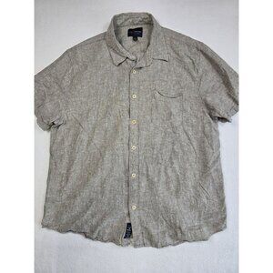 Lucky Brand Mens Short Sleeve Linen Blend Button-Up Shirt Beige Large